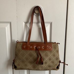 Dooney Bourke Tan/Brown Large Tassel Zip Top Tote